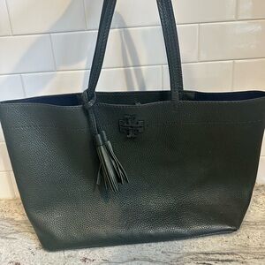 Tory Burch Forest Green Pebbled Leather Tote